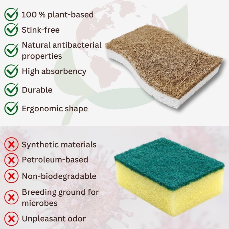 Biodegradable Natural Sponges with Coconut Fiber - Eco-Friendly Cleaning for