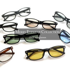 MERRY PLEASURE Men's Women's Date Glasses, Oval Wellington, Light Color Lens, Thin Color, Color Lens Sunglasses, Black x Lt.SMOKE