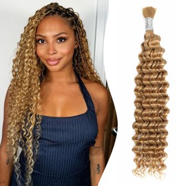 Blonde Human Hair Boho Braiding Hair – Wet & Wavy Bulk Hair for Knotless Braids Crochet Braiding Human Hair Pre-Stretched No Weft (26Inch，100g，Blonde）