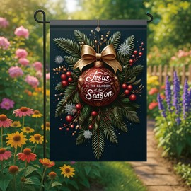 Saoplasa Christmas Garden Flag Jesus is the Reason Ornament Pine Berries 12x18 Inch Double Sided Outdoor Yard Banner for Religious Holiday Winter Nativity Decoration Christian Seasonal Decor