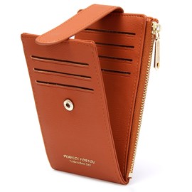 GEEADNB RFID Card Holder Wallet for Women Slim Wallets Bifold Multi Card Holder Ladies Slim Wallet Zipper Coin Purse, brown, Classic