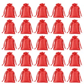 PATIKIL Satin Bags with Drawstring, 30 Pack 6x8 Inch Wedding Favor Bags Mini Gift Packaging Bags for Birthday Christmas Jewelry Party, Red