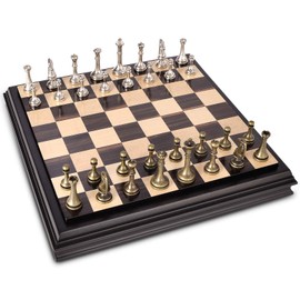 AMEROUS 12.5 inches Wooden Chess Set with Metal Chess Pieces，Classic Board Game w/ 2.5'' King/Storage for Chessmen/Instructions, Chess Sets for Adults, Kids, Beginner