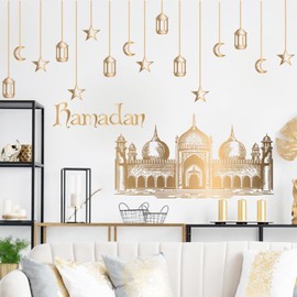 Ramadan Decorations for Home,Islamic Muslim Wall Stickers Decals,Eid Mubarak Ramadan Decor Lantern Moon Star Window Clings for Home Living Room Bedroom (Style F)