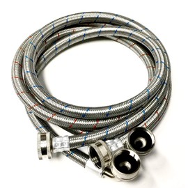 2-Pack Premium Stainless Steel Washing Machine Hoses - 4 FT No-Lead Burst Proof Red and Blue Lined Water Inlet Supply Lines - Universal 90 Degree Elbow Connection - 10 Year Warranty