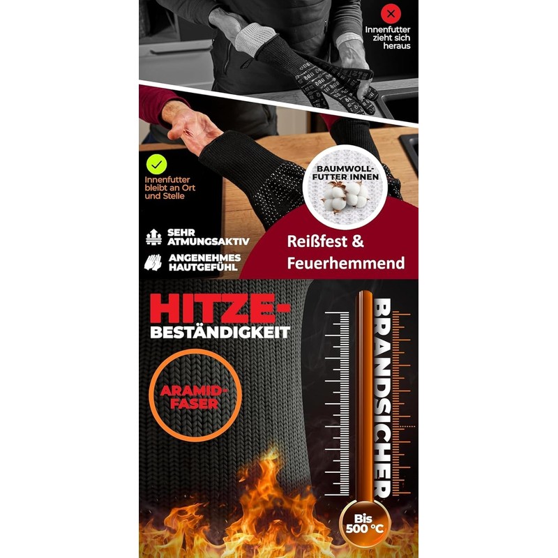 Unisex Oven Gloves, Grill Gloves, Heat Resistant up to 800