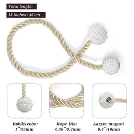 Hion Magnetic Curtain Tiebacks Beige 2pcs, Curtain Tiebacks Buckles Holdbacks Holders Hooks Clip for Home Bedroom Office Decorative Curtain