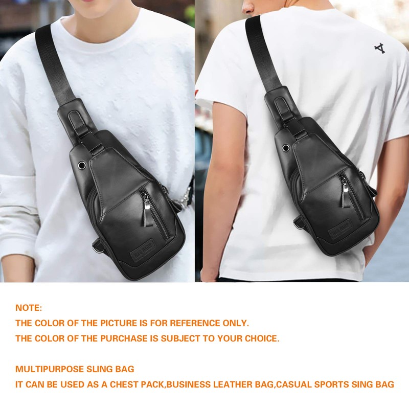 Leather Sling Bag Purse Chest Shoulder Backpack,Crossbody Bags for Men