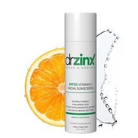 Dr ZinX Organic Vitamin C Mineral Sunscreen SPF50 with Jojoba Oil, Hyaluronic Acid, Australian Made + Reef Safe