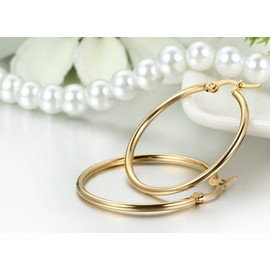 JewelryWe Fashion Women Lady Large Gold Tone Earring Ring Hoop Stainless Steel Large Hoop 2016 Valentine's Day Gift 2pcs(Size 34mm)