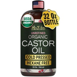 Ella & Eden Organic Castor Oil – Cold-Pressed Hexane-Free Unrefined - For Hair Growth, Skin and Face - USDA Certified & 100% Pure - 32 fl oz