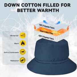 Sukeen Winter Bucket Hat for Women Men Lightweight Insulated Warm Hat Waterproof Adjustable Fisherman Hat for Hiking, Travel Navy Blue