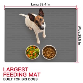 Silicone Pet Food Mats, Anti-Slip Dog Feeding Mat, 39.4 by 29.5in Pet Bowl Mat, Largest Dog Water Mats, Dog Food Mats for Floors Waterproof, Dark Gray
