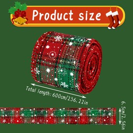 Thyonta 6M Christmas Plaid Woven Ribbon Christmas Wire EdgeSnowflake Ribbon for Christmas Party Ceremony Decoration（B）