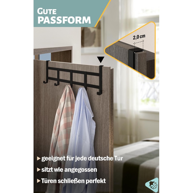 Menz Door Coat Rack, Stainless Steel - Black Door Coat