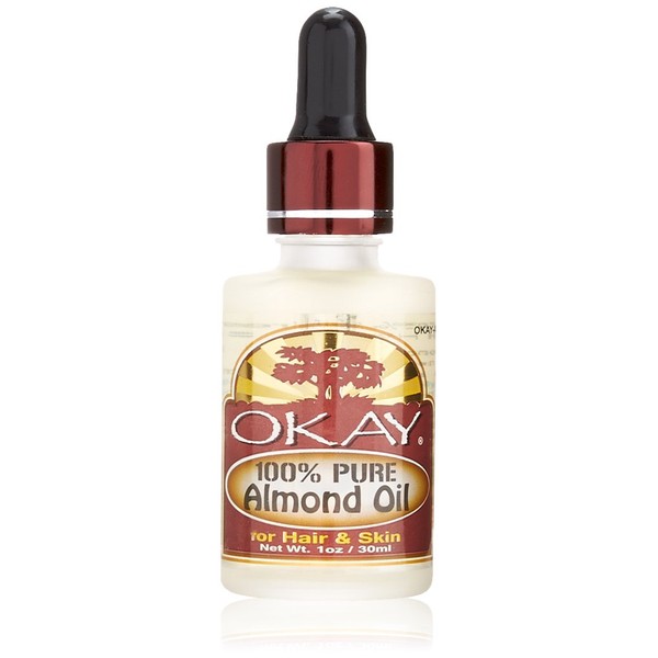 OKAY | 100% Pure Almond Oil | For Hair and Skin | Repair Damaged Hair | Replenish Skin | Free of Silicone & Paraben | 1 oz