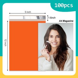 Vapulcio Poly Mailers 9x12 inch 100 Pcs, Orange Plastic Mailing Envelopes with 2.4mil Thickness, Waterproof and Tear-resistant Shipping Bags for Clothing, Tamper Proof Self-Seal Mailers Poly Bags
