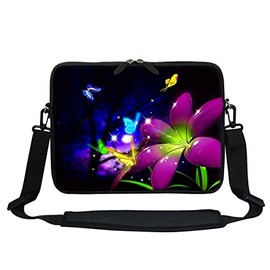 Meffort Inc 12 Inch Neoprene Laptop Sleeve Bag - Water Resistant, Hidden Handle, Adjustable Shoulder Strap, Dual Zipper, Fits Up to 11.6” - 12" Laptops - Flower Butterflies