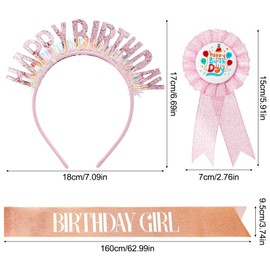 ViEinkaufen 3pcs Happy Birthday Girl Headband Set,Sequin Crown Tiara Sash Badge for Birthday Girl Party Supplies