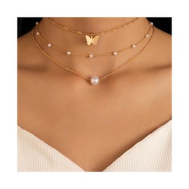 Cubahop Butterfly Choker Necklaces Gold Collar Pearl Pendant Necklace Chain Jewelry for Women and Girls