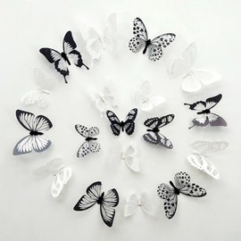 KASESSS 72 Stück 3D Schmetterling Wandaufkleber, Wandtattoo Wohnzimmer, Wanddeko Butterfly Wandsticke, Schwarz Weiß Schmetterlinge Deko, Wandtattoo Schmetterlinge für Party Kinderzimmer Heimdeko