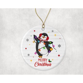 Merry Christmas Penguin Ornament, 2023 Christmas Ornament, Penguin Christmas Light Ornament, Kids Christmas Ornament, Animal Christmas Ornament Printed on Both Sides