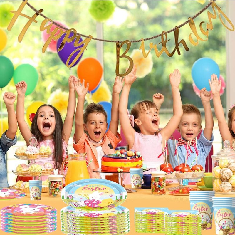51PCS Easter Tableware Set Theme Decoration,Easter Party Tableware Set, Easter