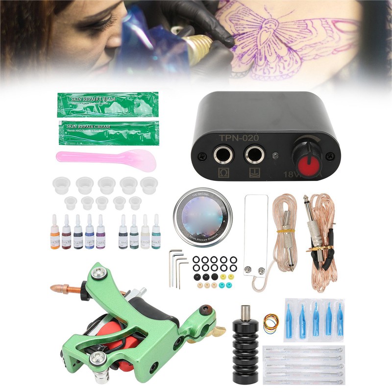 Complete Tattoo Kit Professional Coil Tattoo Machine Power Supply Pen
