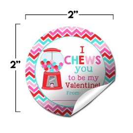 I Chews You Bubble Gum Valentine Party Favor Sticker Labels for Kids, 40 2" Party Circle Stickers by AmandaCreation, Great for Classroom Valentines, Envelope Seals, Gifts & Treats