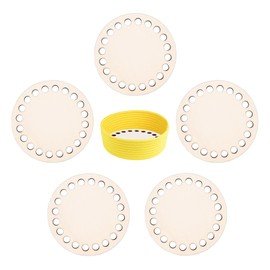 CiciIng Pack of 5 Basket Base for Crocheting, 10 cm, Wooden Base for Crocheting, Crochet Basket, Round Bag Base Made of Wood, Basket Braiding Set for DIY Basket Weaving, Supplies Crafts