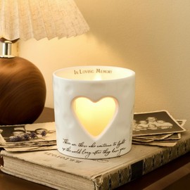 Ceramic Memorial Tea Light Candle Holder, Sympathy Gift for Loss of Loved One, Thoughtful Funeral Remembrance & Condolence Gift, Fits Tealight & LED Candles (Candles Not Included)