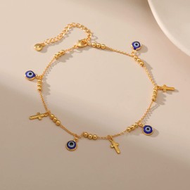 Yumikoo 18k Gold Plated Cross Anklet Evil Eye Ankle Bracelets for Women