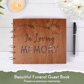 LYOOmaLL Funeral Guest Book Set Wooden Guest Books for Memorial Service Celebration of Life in Loving Memory Guestbook Set with Table Sign and Pen