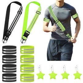 HoaaiGo Reflector Belt, Reflective Safety Belt, Reflector Strap, 2 Reflective Bands with Adjustable, Night Reflectors Light Strap, 8 Reflective Bracelets, 4 Reflector Pendants