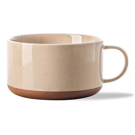 Chubacoo 38 OZ Oversized Soup Bowl : Ceramic Soup Mug with Handle - Microwave Safe Ceramic Bowl with Handle - 6 Inch Extra Large Soup Cup - Beige