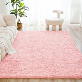Litanika 3x5 Shag Area Rug for Living Room Bedroom, Pink High Pile Soft Plush Shaggy Furry Cute Bedside Playroom Dorm Carpet, Non-Slip, Non-Shedding Modern Indoor Floor Rug
