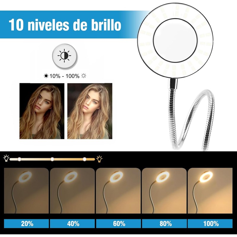 ALIMOTA Lupa con Luz LED 5X, Pinza y Brazo Ajustable