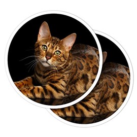 Vinyl Round Stickers (Set of 2) 10cm - Spotted Bengal Cat Kitten Cute for Laptops, Tablets, Luggage, Scrap Booking, Fridges #52115