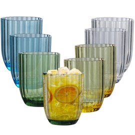 AKMQYM Acrylic Clear Highball Plastic Cups | Plastic Reusable Tumblers 15oz (Set of 8) | Stackable | BPA-free Tumblers | Shatterproof | Top-rack Dishwasher Safe