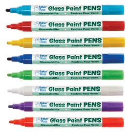 Baker Ross AX935 Rainbow Glass Paint Pens, 8 Pieces Art and Craft Supplies, Acrylic Markers for Kids, Paint Markers for Kids