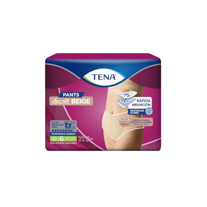 TENA Pants Discret Beige Talla G, Ropa interior desechable, 13