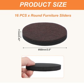 PATIKIL 3.5 Inch Felt Furniture Sliders, 16 Pcs Round Furniture Movers Slider Reusable Moving Pads Floor Protectors for Cabinet Table Carpet Sofa Couch, Brown