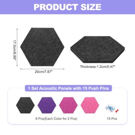 MECCANIXITY 8Pcs Hexagon Acoustic Panels 20x17.5cm B1 Fireproof Soundproof Foam Panels with 15 Push Pins for Wall Decoration Home Studio Office(Purple,Black,Rose Red,Water Red)