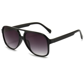 Long Keeper Retro 70s Polarised Pilot Sunglasses for Women Men Oversized Double Bridge Aviation Sunglasses Large Frame Vintage Shades UV400 Protection (Black Frame Gradient Grey Lens)