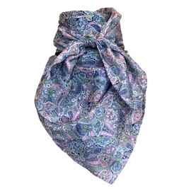 Wyoming Traders Equestrian Horse Reining 100% Silk Cowboy Bandana Wild Rag Scarf 20" Small Mini Multiple Colors (Blue Pink Calico)
