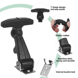 M METERXITY 2-Pack Elastic Stainless Steel Rubber Hood Catch, 2"Flexible Draw Latches with Brackets Flexible T-Handle Hasp Rubber with Screws for Toolbox/RVs/Vehicle Engine/Hood,Silver Black