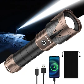 SKYFIRE LED Flashlights High Lumens Rechargeable,5000mAh Super Bright Tactical Flashlights,Zoomable,6 Modes,Waterproof Flash Light for Camping Essentials,Outdoor,Home,Gifts(Upgraded- No Lens)