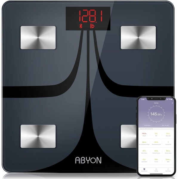 ABYON Bluetooth Smart Scale,Body Fat Scale,Auto Monitor Scales for Body Weight,Fat,BMI,Water, BMR, Muscle Mass with Smartphone APP,Fitness Health Scale