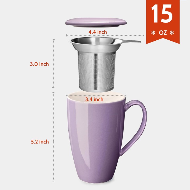 Sweese 15 OZ Porcelain Tea Mug with Infuser and Lid,