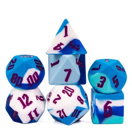 Cusdie Silica Gel DND Dice Set Polyhedral Resin Dice for Dungeons and Dragons Role Playing Game(RPG),Pathfinder,Table Game,Board Games(Ocean Camo-Purple Numbers)